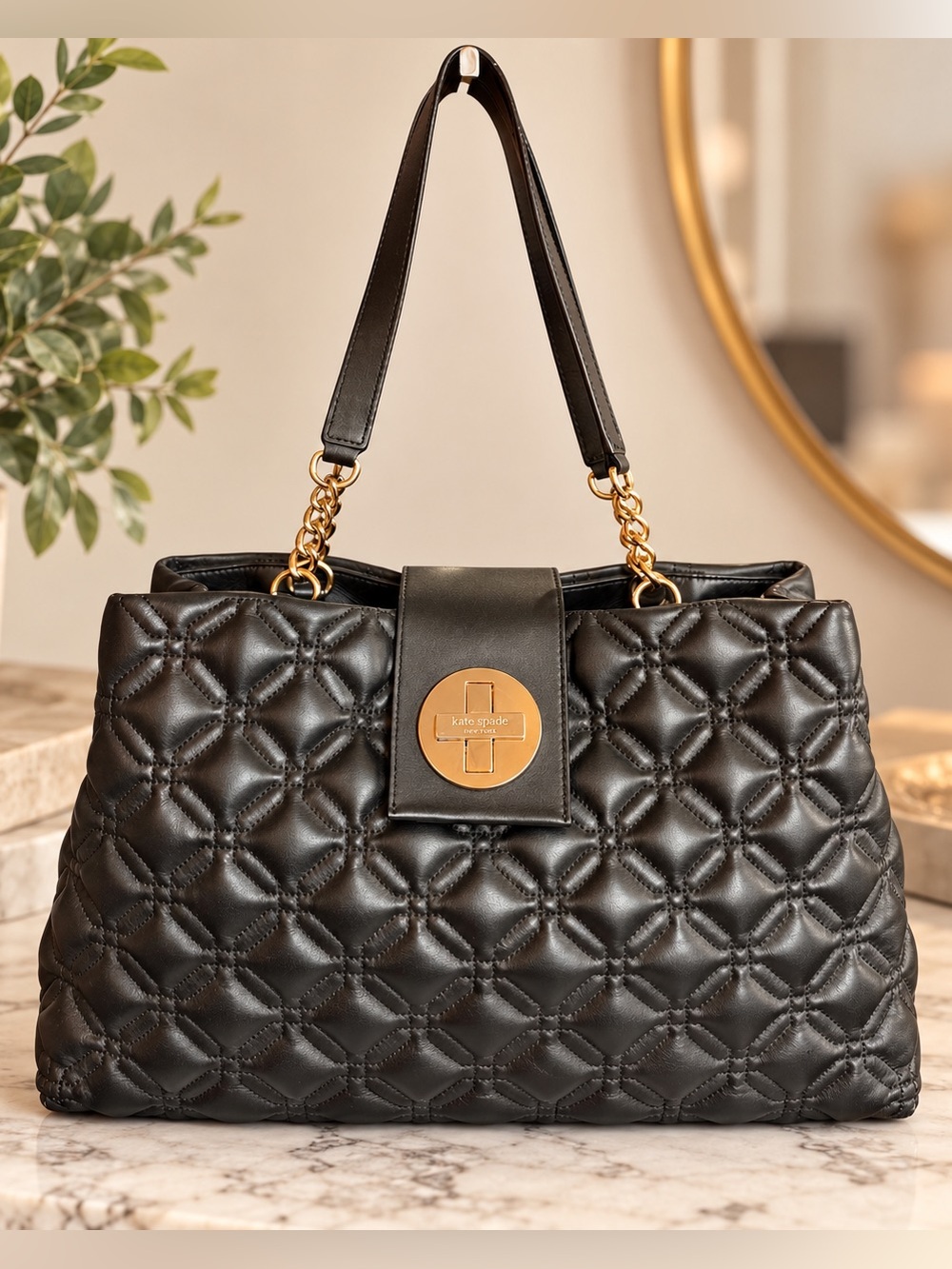 Kate Spade Astor Court 'Elena' Quilted Black Leather Shoulder Bag. Retails $458.